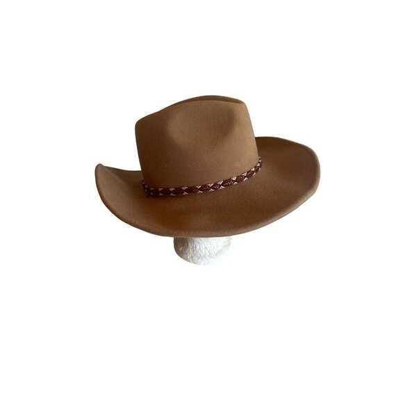 Outback Tan Camel 100% Wool Western Cowboy Hat Leather Belt Trim Size Medium - Picture 1 of 8
